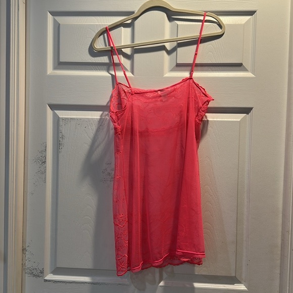Victoria’s Secret Bright Pink Sheer Stretch Mesh Eyelet Lace Slip Dress L - Picture 7 of 7